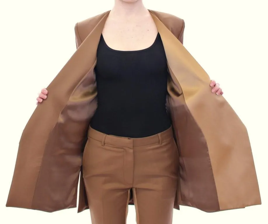 Brown Wool Silk Blazer Coat Jacket