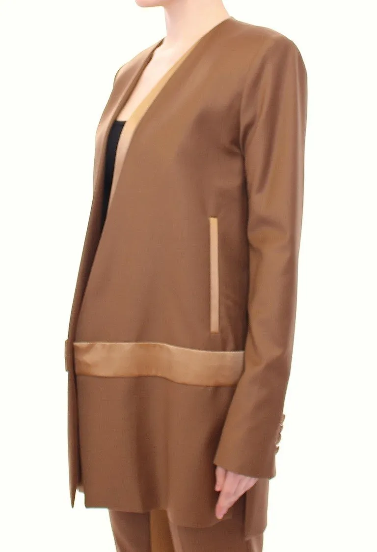Brown Wool Silk Blazer Coat Jacket