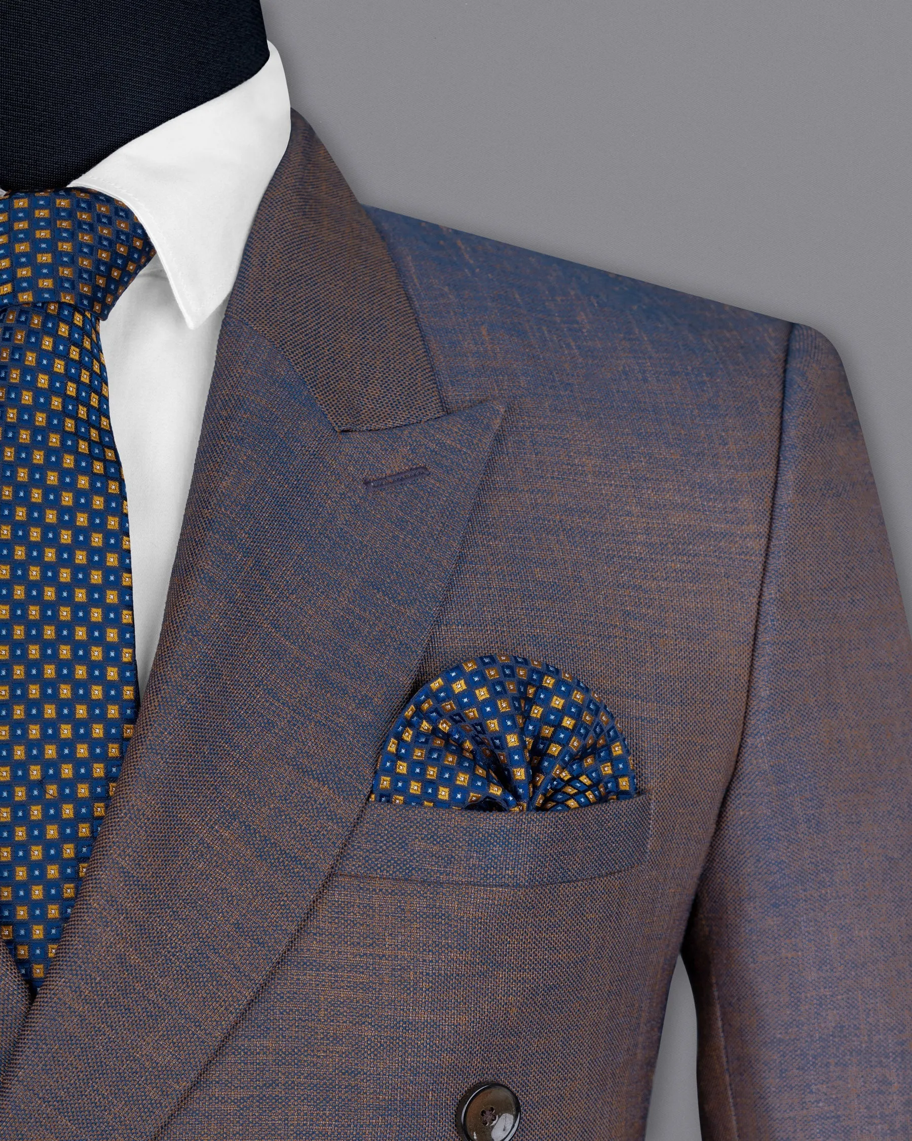 Brownish with Downriver Blue Two Tone Double Breasted Designer Blazer
