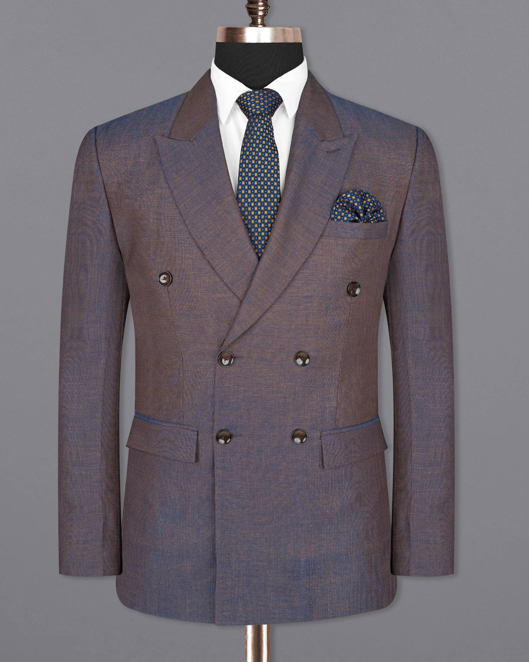 Brownish with Downriver Blue Two Tone Double Breasted Designer Blazer