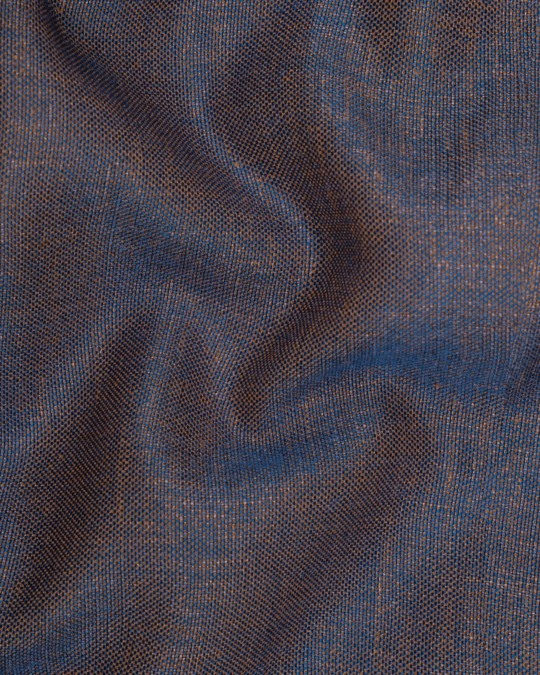 Brownish with Downriver Blue Two Tone Double Breasted Designer Blazer