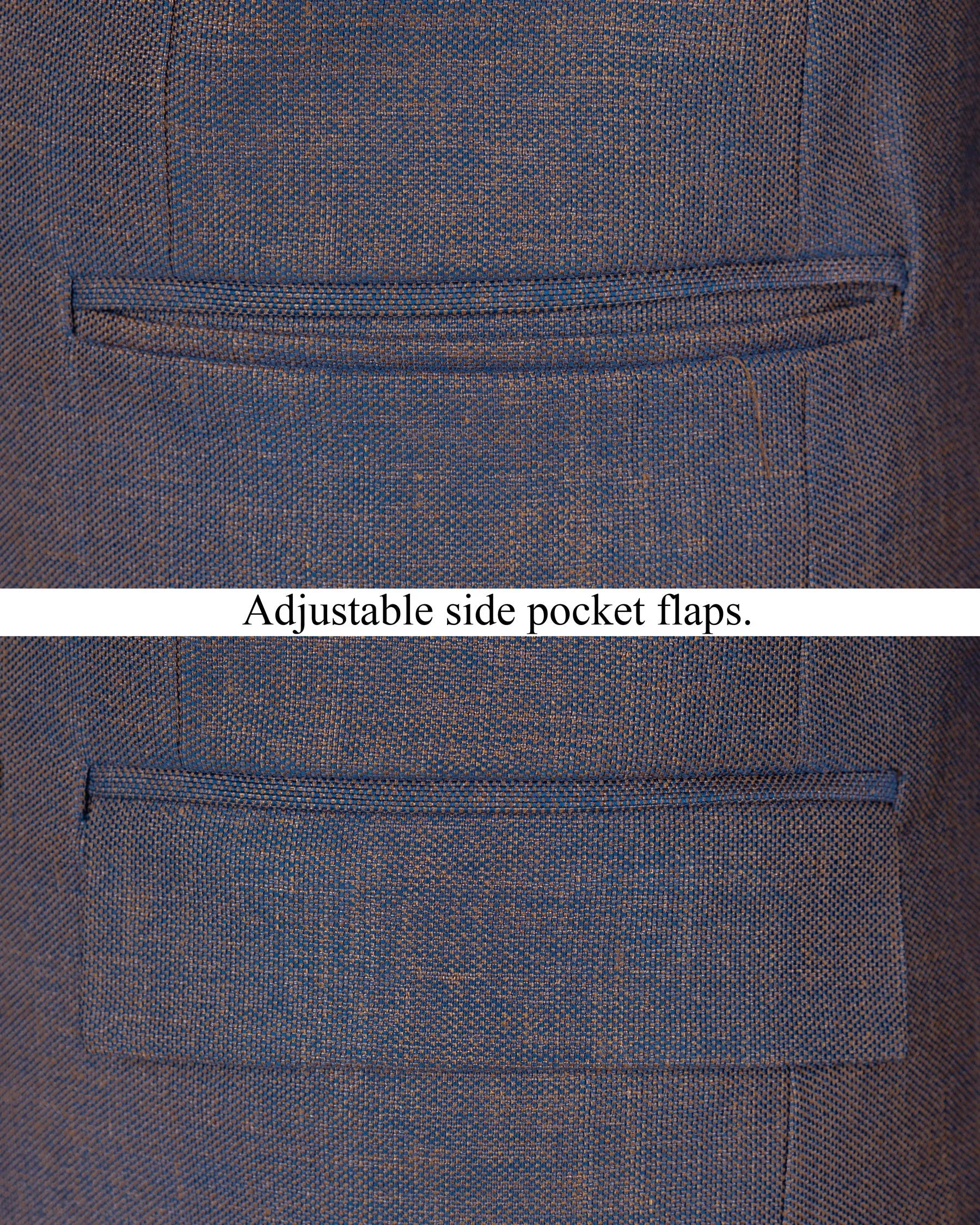 Brownish with Downriver Blue Two Tone Double Breasted Designer Blazer