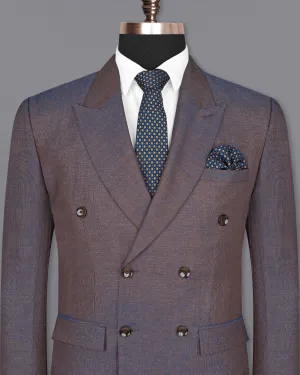 Brownish with Downriver Blue Two Tone Double Breasted Designer Blazer