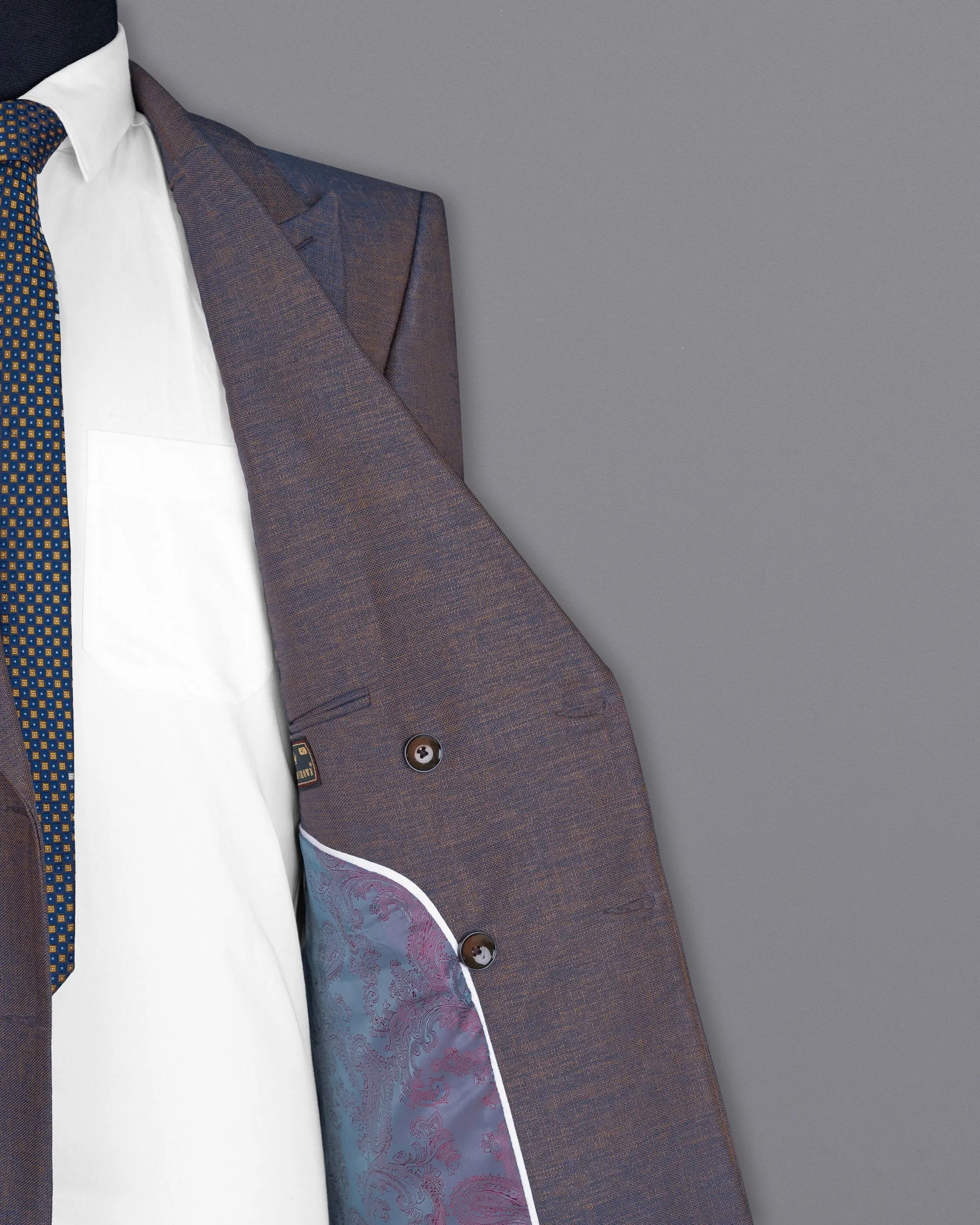 Brownish with Downriver Blue Two Tone Double Breasted Designer Blazer