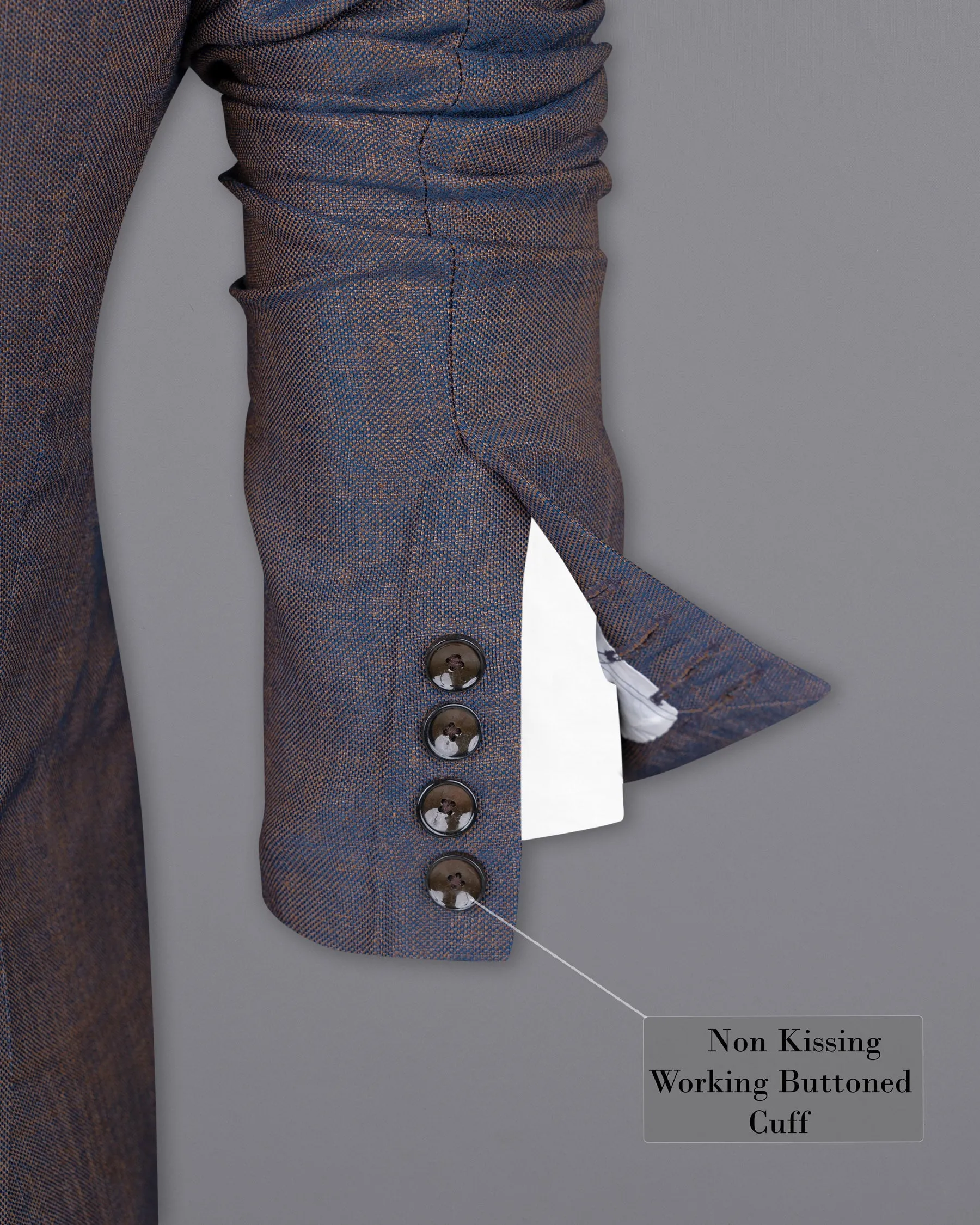 Brownish with Downriver Blue Two Tone Double Breasted Designer Blazer