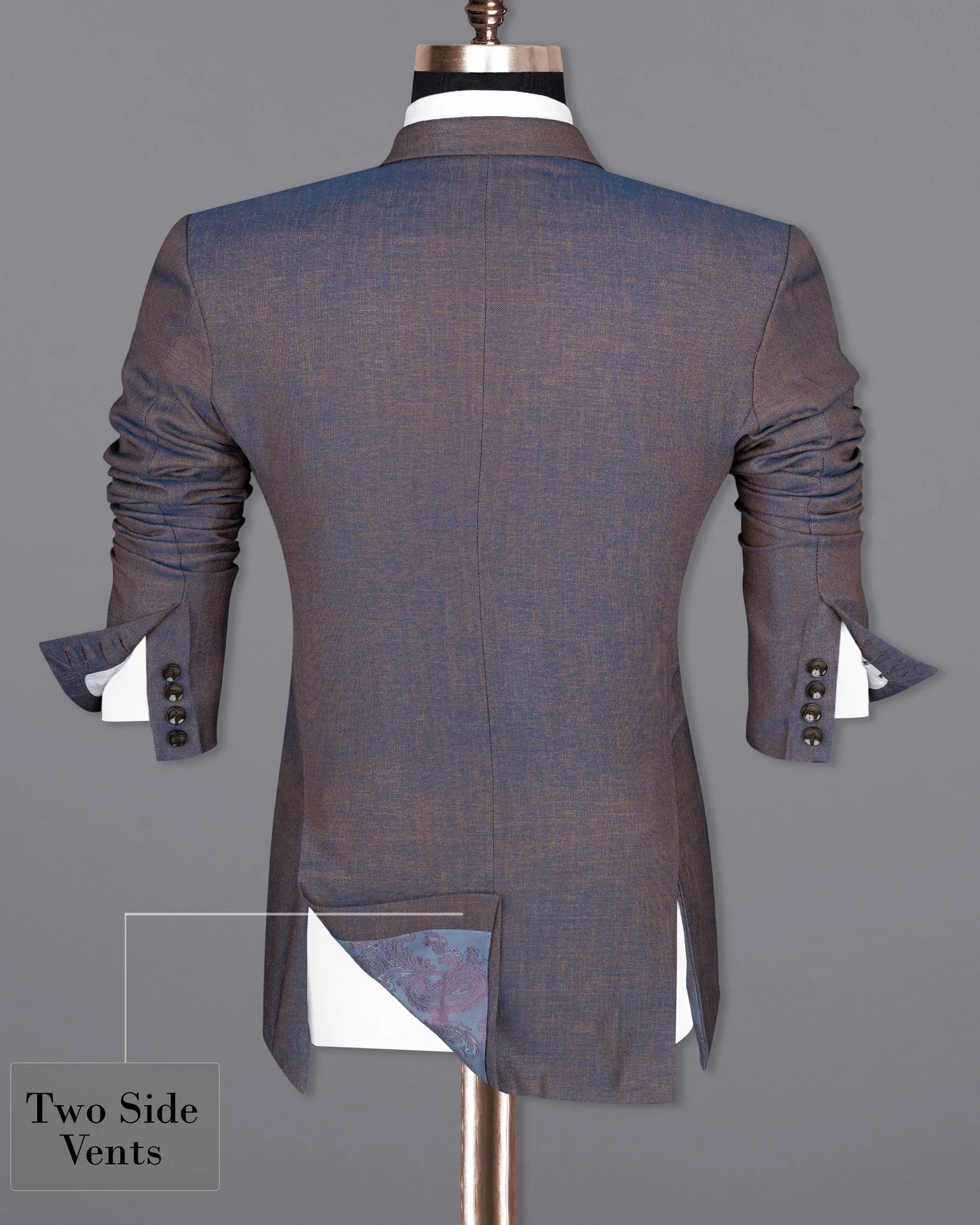 Brownish with Downriver Blue Two Tone Double Breasted Designer Blazer