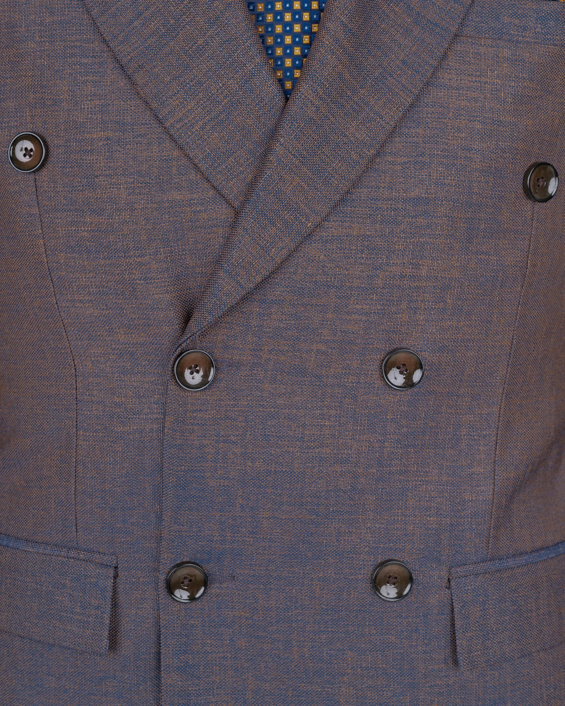 Brownish with Downriver Blue Two Tone Double Breasted Designer Blazer