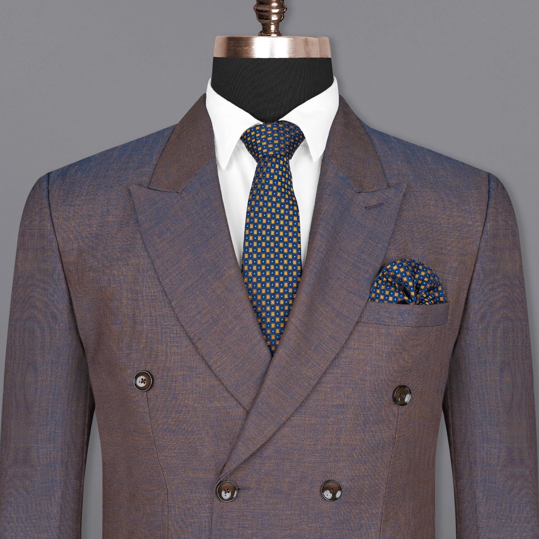 Brownish with Downriver Blue Two Tone Double Breasted Designer Blazer