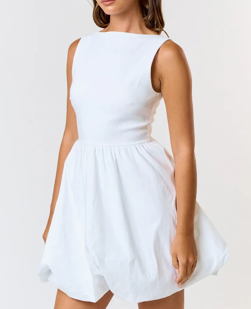 Bubble Hem Boat Neck Mini Dress