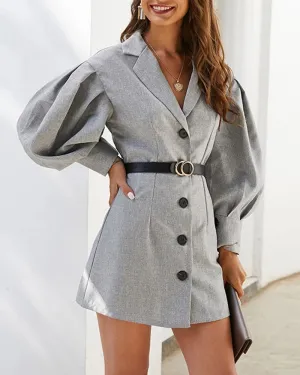Business Suit Bubble Sleeves Single-Breasted Blazers Mini Dresses