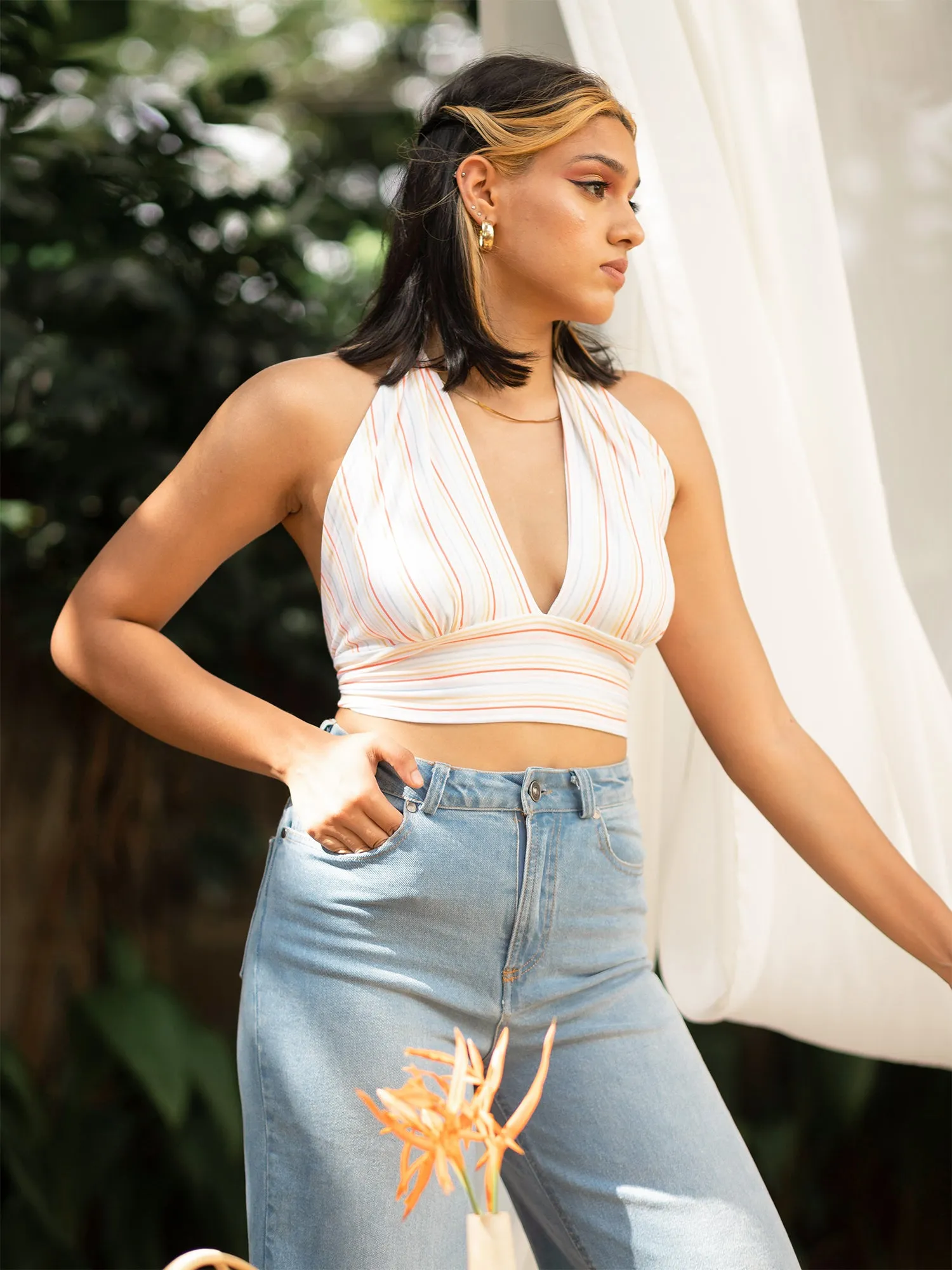 Bustier Detail Crop Tie-Up Top