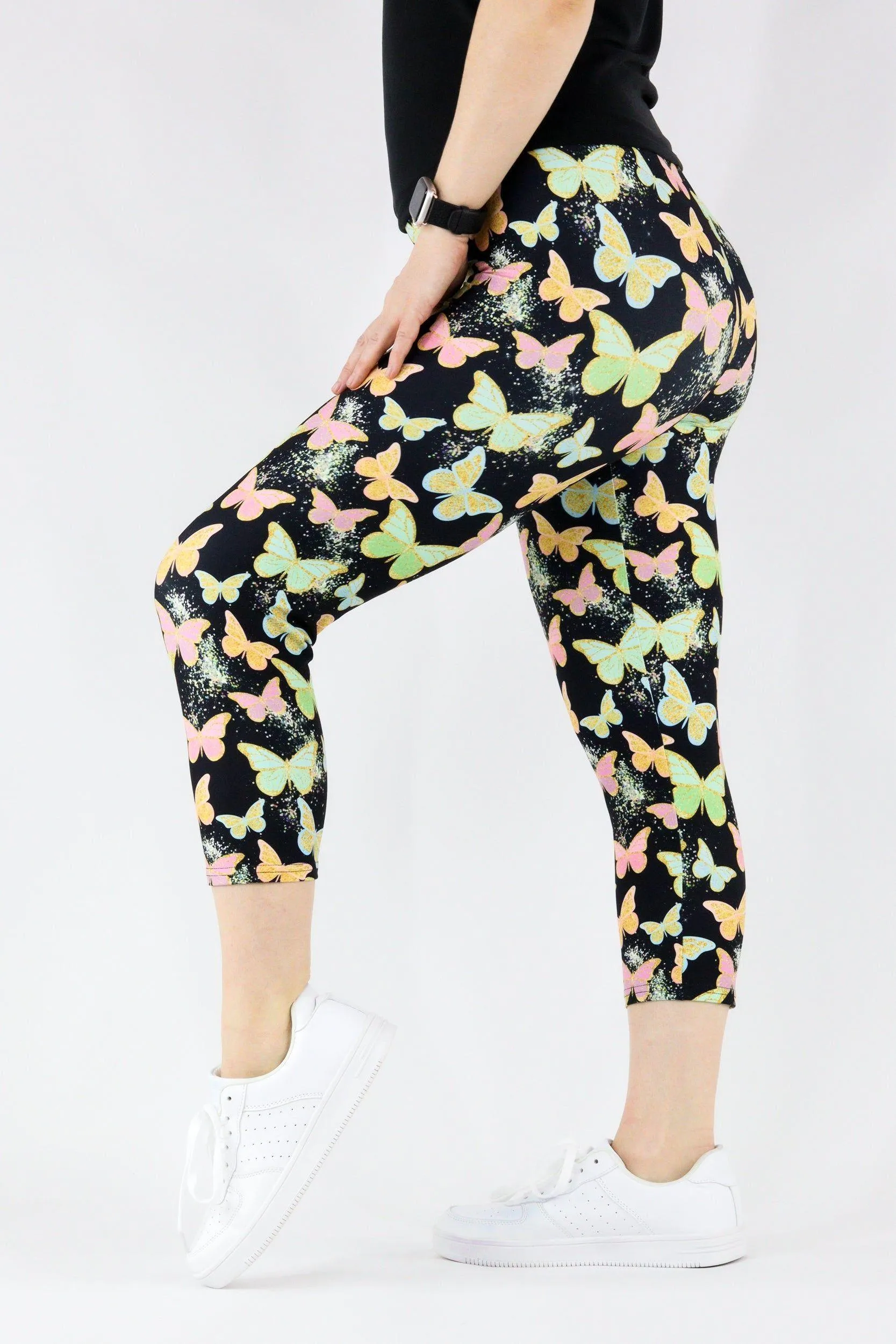 Butterfly Glitter - Casual Capri Leggings