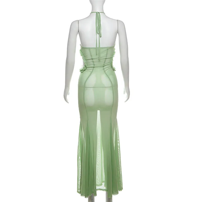 Butterfly Side Cut Out Sheer Maxi Dress
