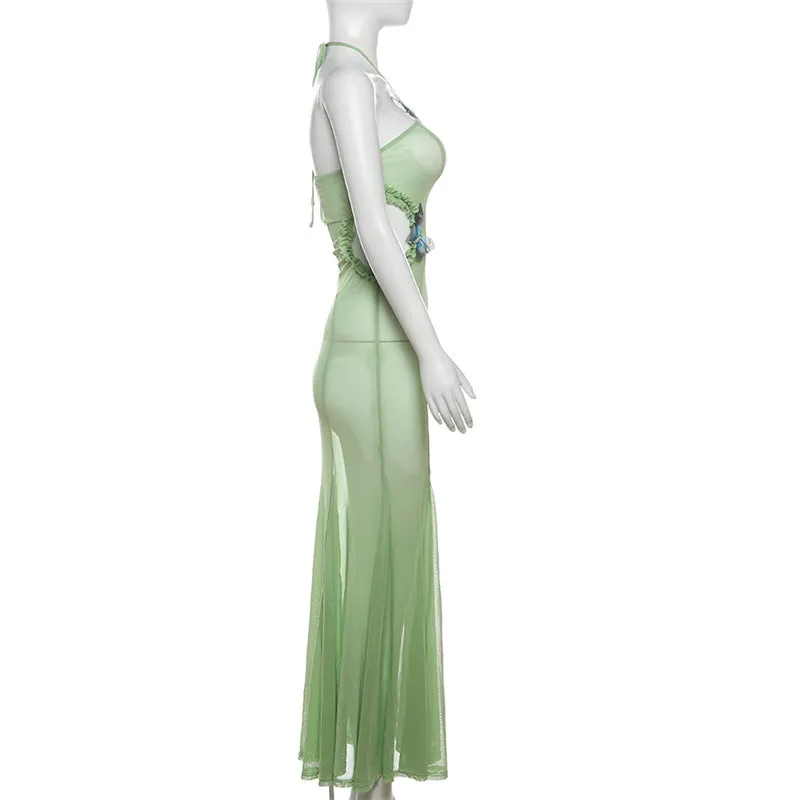 Butterfly Side Cut Out Sheer Maxi Dress