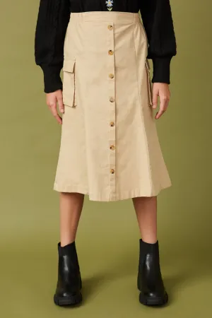 Button Down Cargo Pocket Midi Skirt