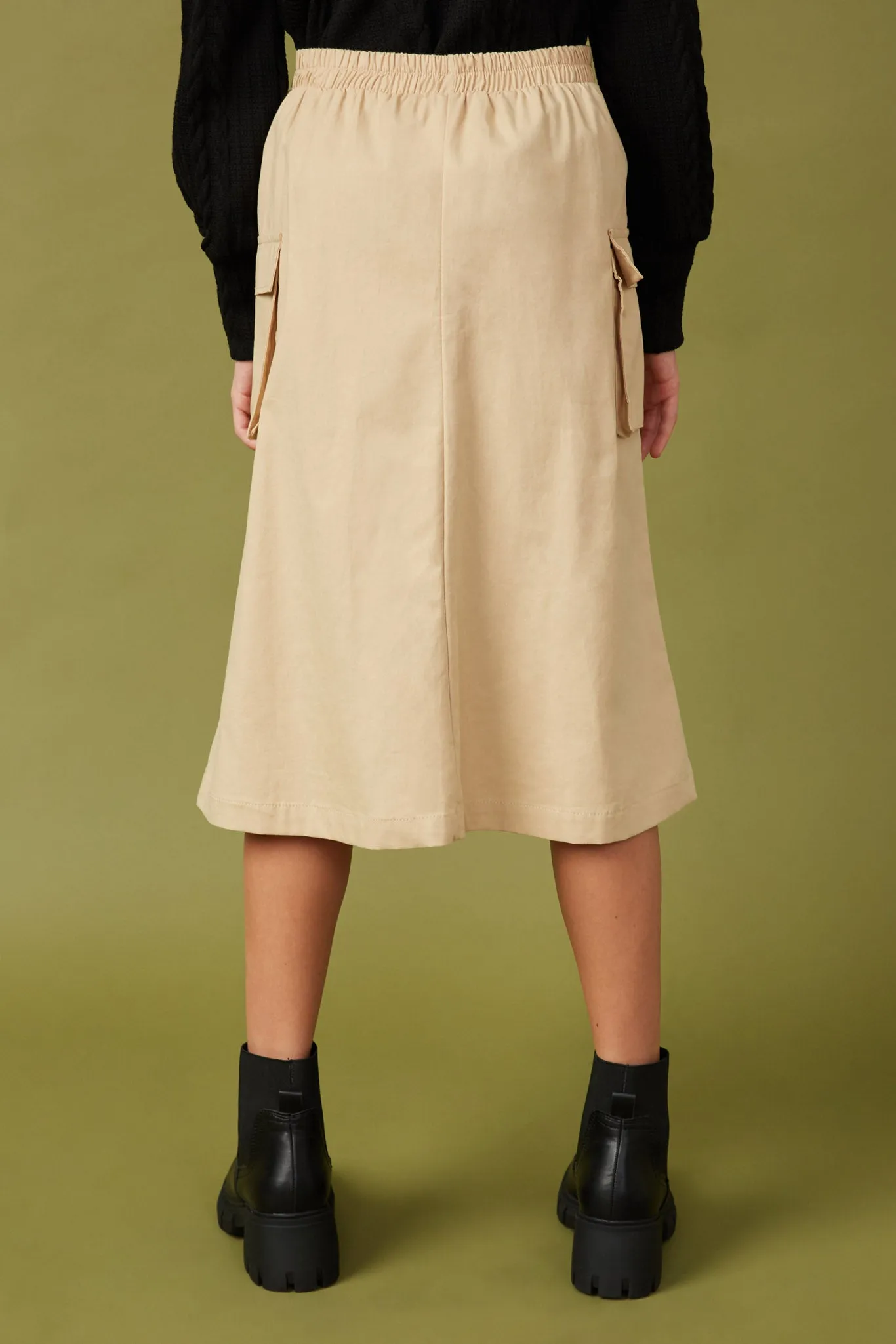 Button Down Cargo Pocket Midi Skirt
