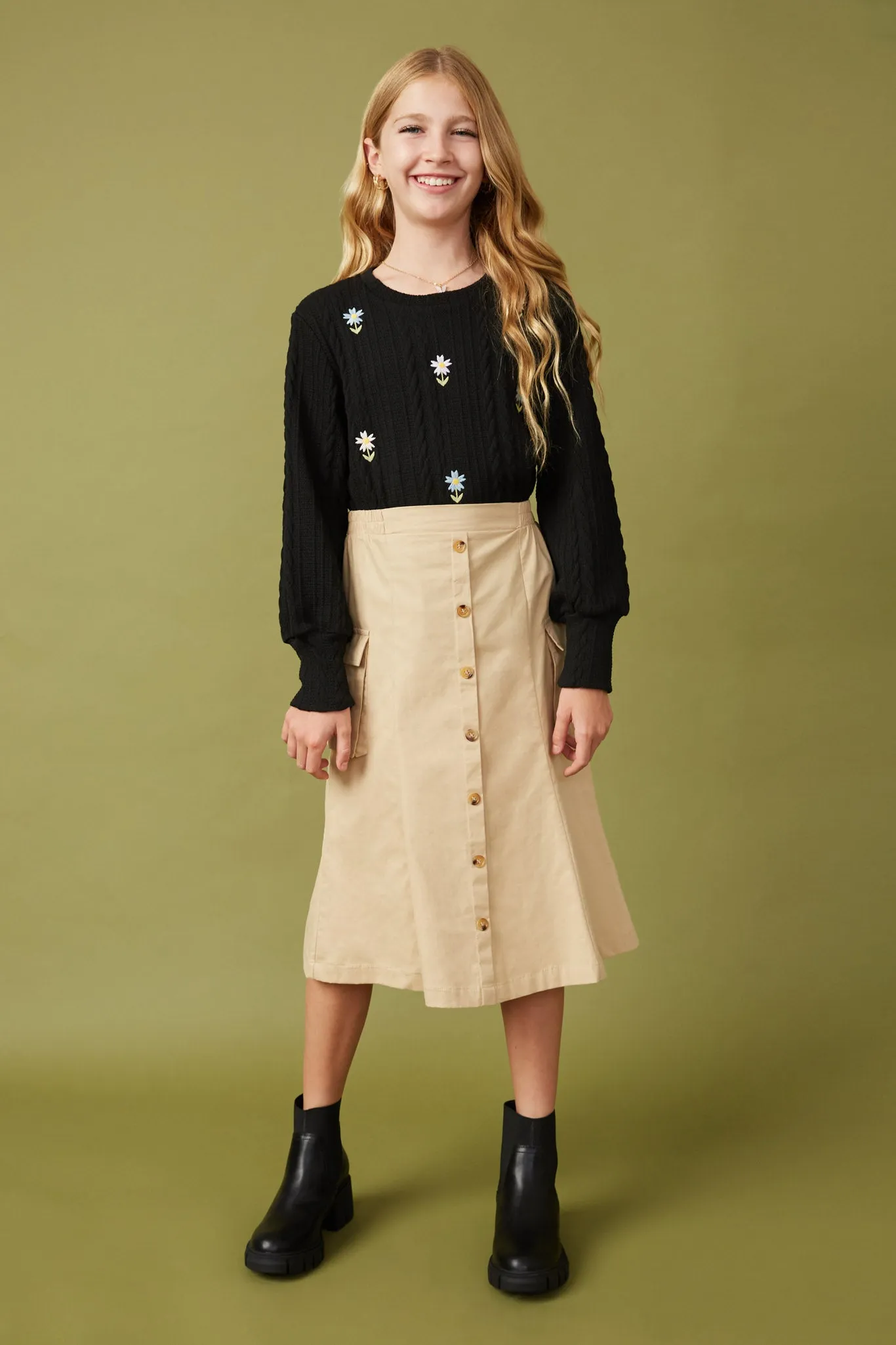 Button Down Cargo Pocket Midi Skirt