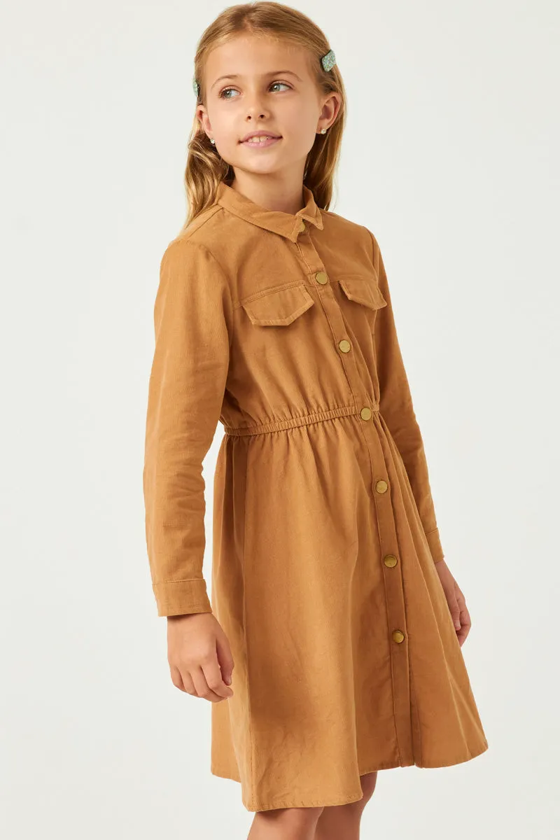 Button Down Cinched Waist Corduroy Dress