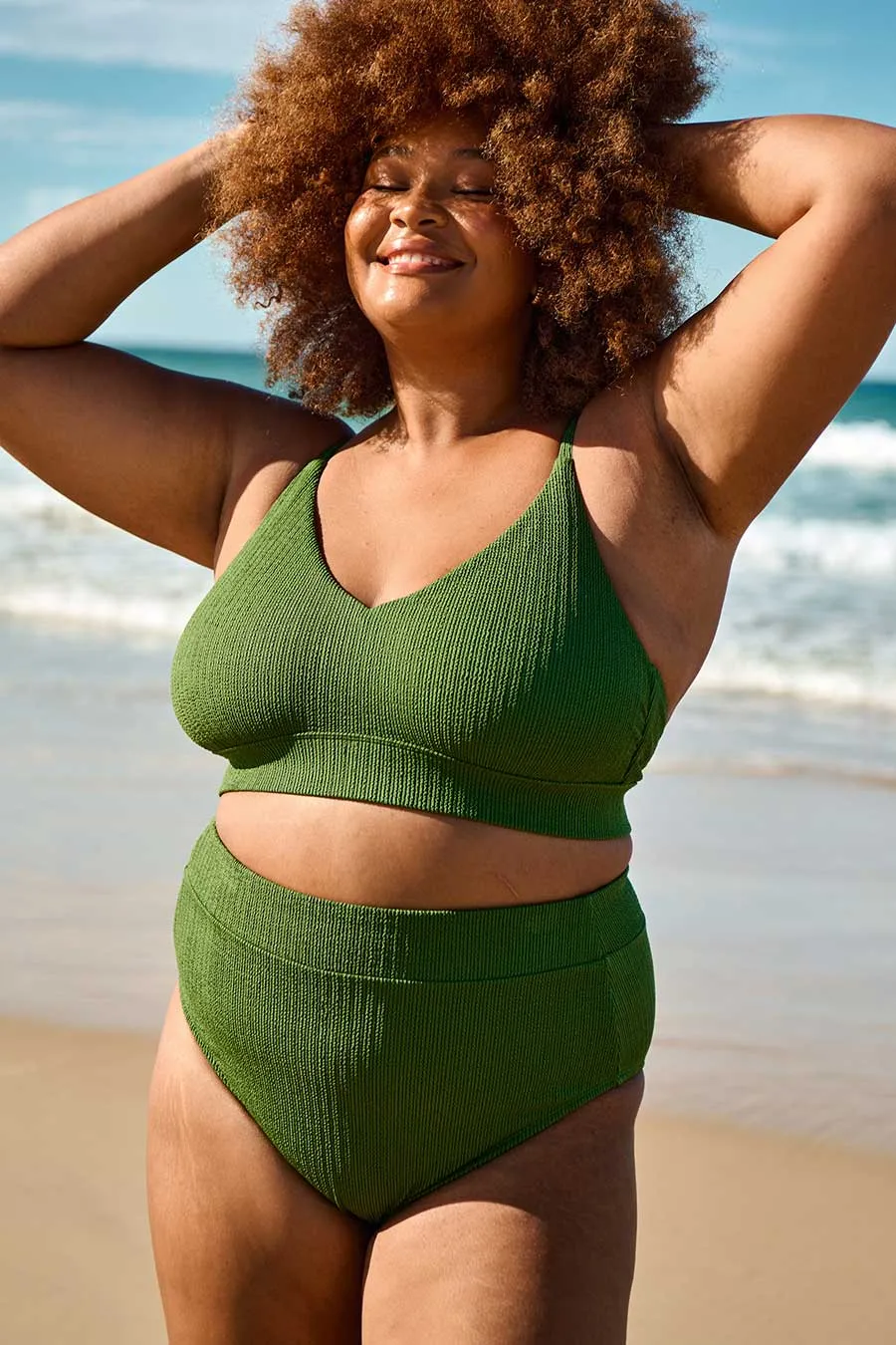 Byron High Waisted Bikini Bottom - Khaki Texture