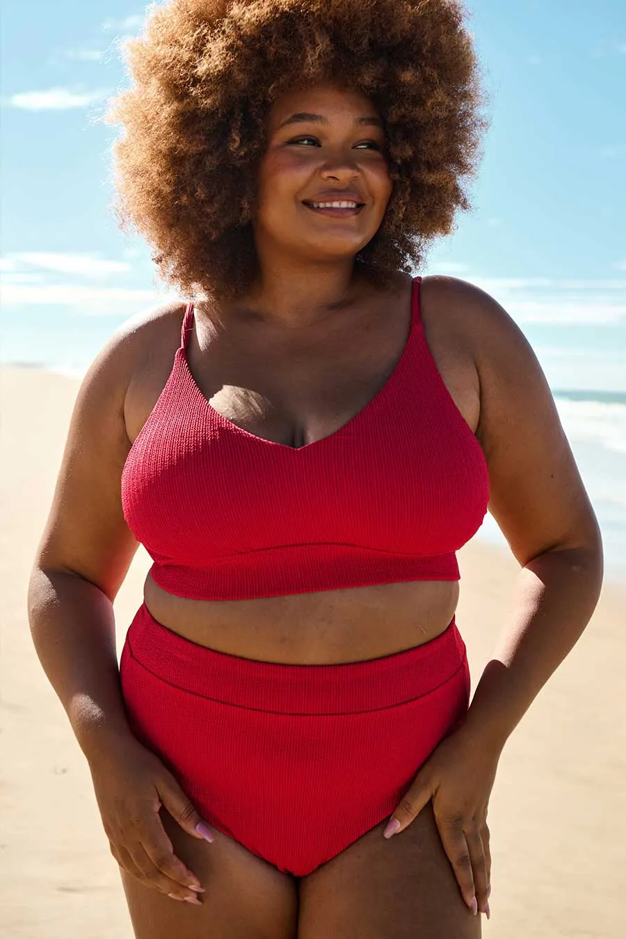 Byron High Waisted Bikini Bottom - Red Texture