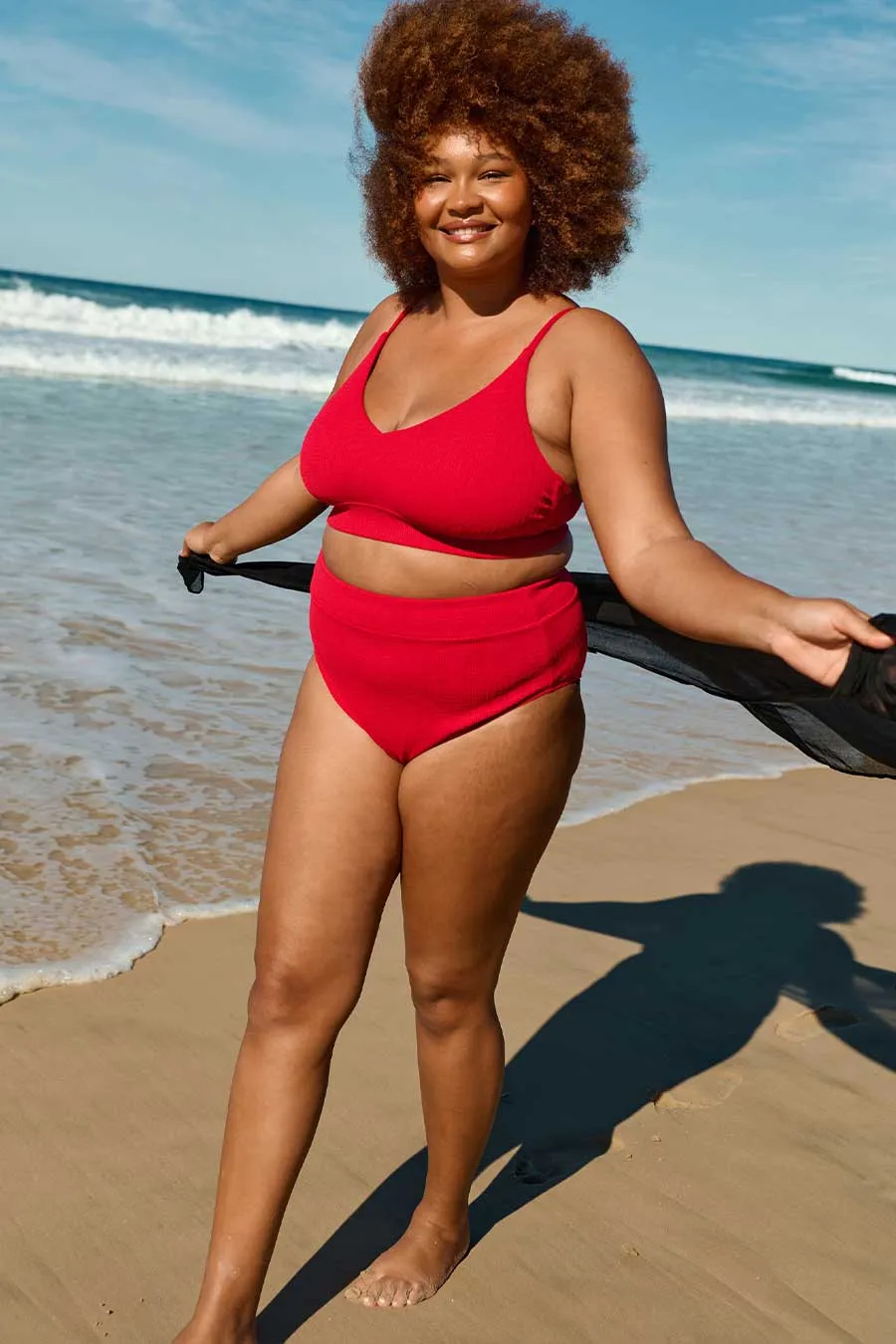 Byron High Waisted Bikini Bottom - Red Texture