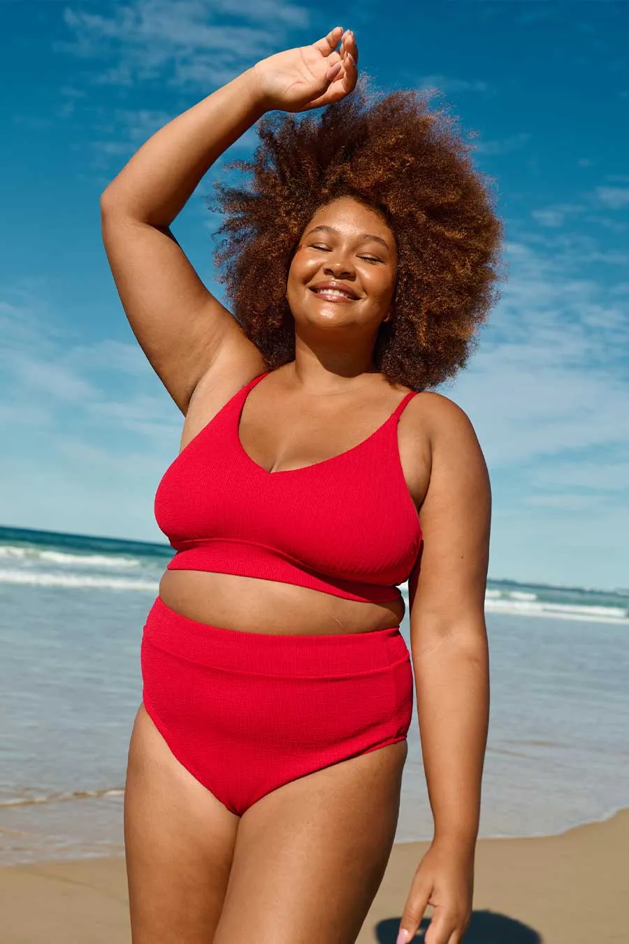 Byron High Waisted Bikini Bottom - Red Texture