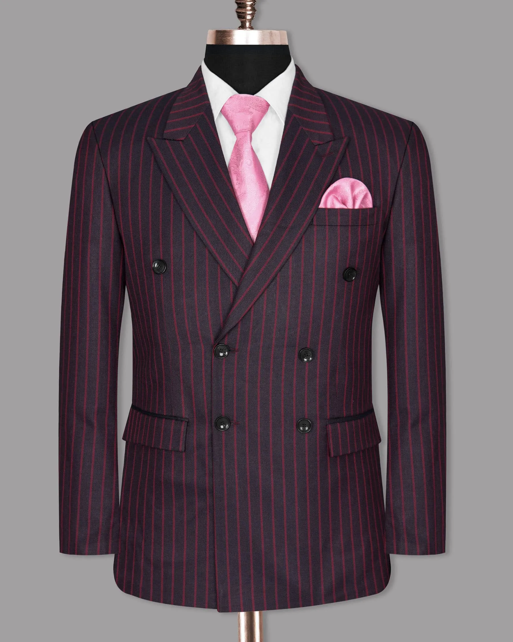 Camelot Pink Tonal Striped Double-Breasted Blazer