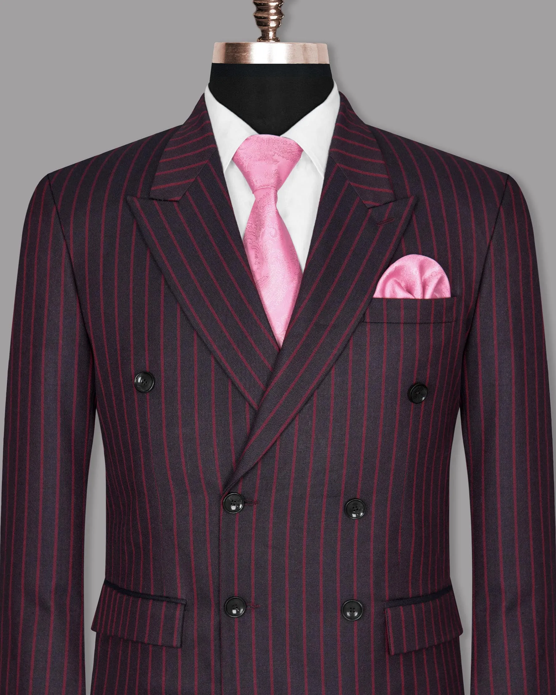 Camelot Pink Tonal Striped Double-Breasted Blazer