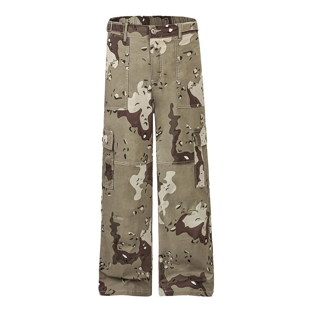 Camouflage Printed Multi-Pocket Straight Overalls Men's Loose Paratrooper Pants American Style Street Casual Wide-Leg Pants