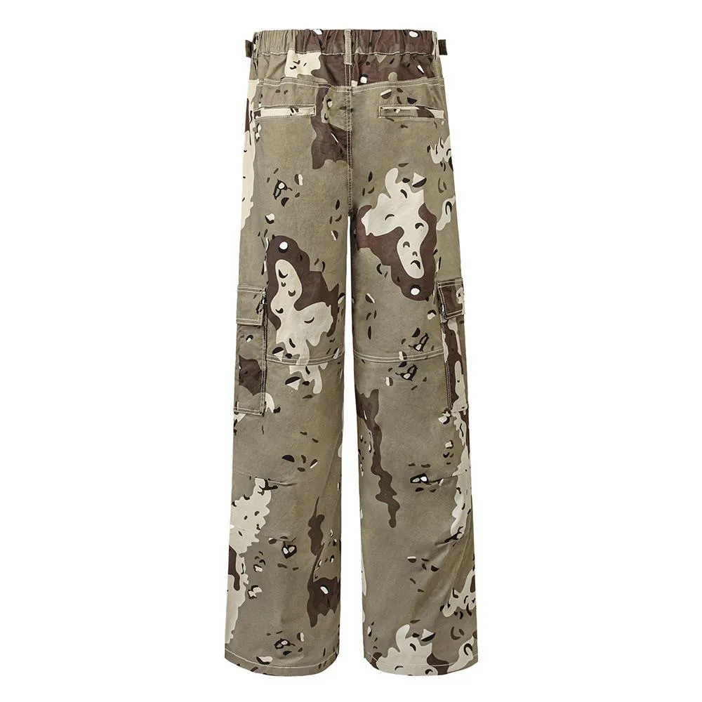 Camouflage Printed Multi-Pocket Straight Overalls Men's Loose Paratrooper Pants American Style Street Casual Wide-Leg Pants