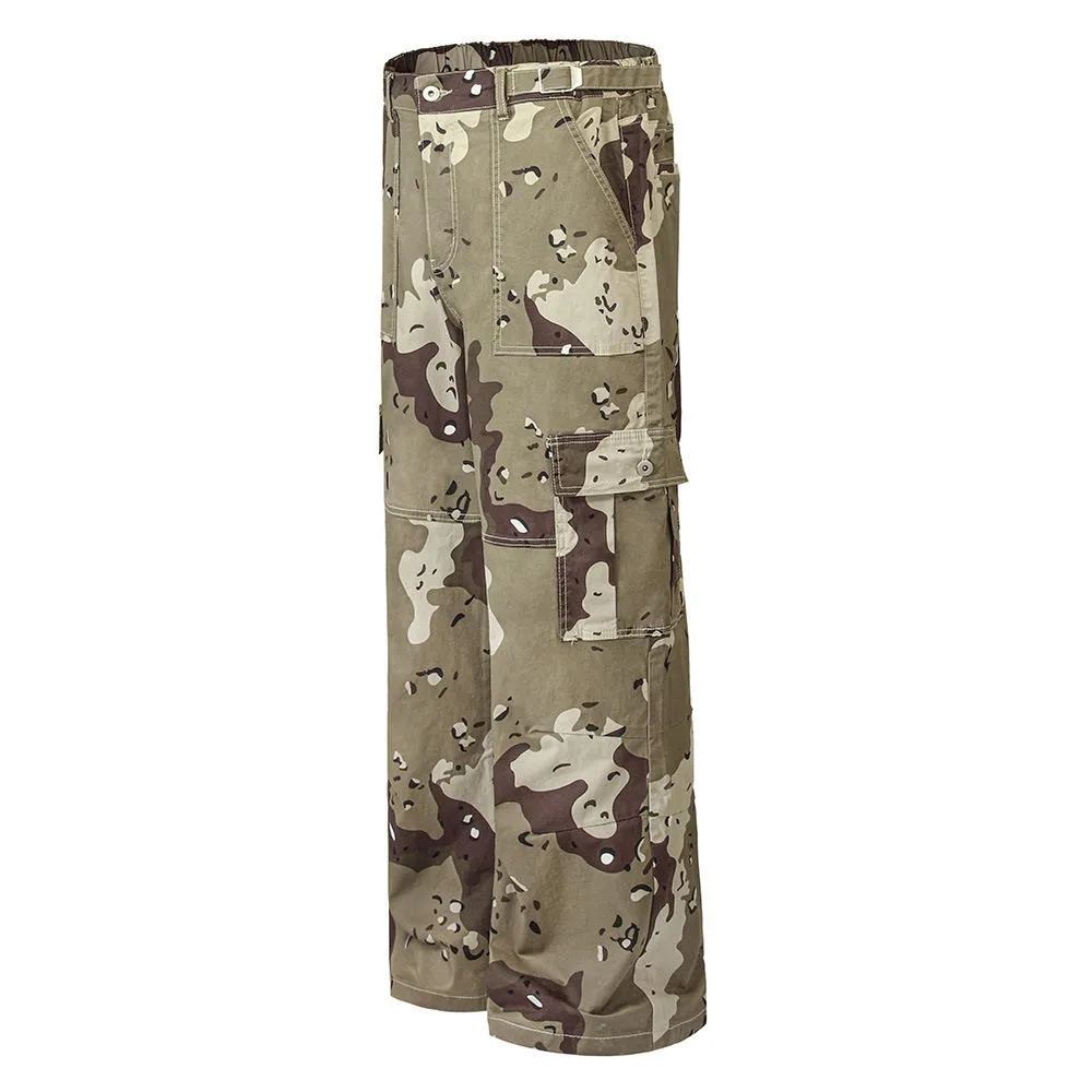 Camouflage Printed Multi-Pocket Straight Overalls Men's Loose Paratrooper Pants American Style Street Casual Wide-Leg Pants