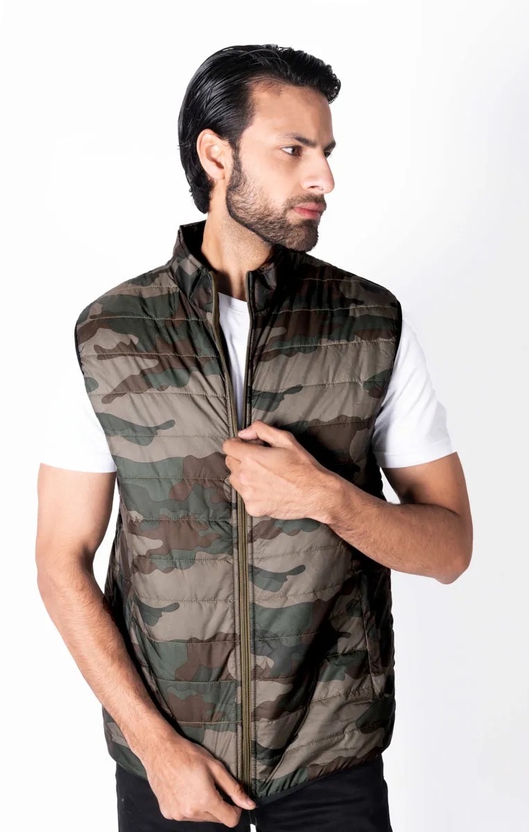 camouflage Sleeveless Puffer Gilet Jacket