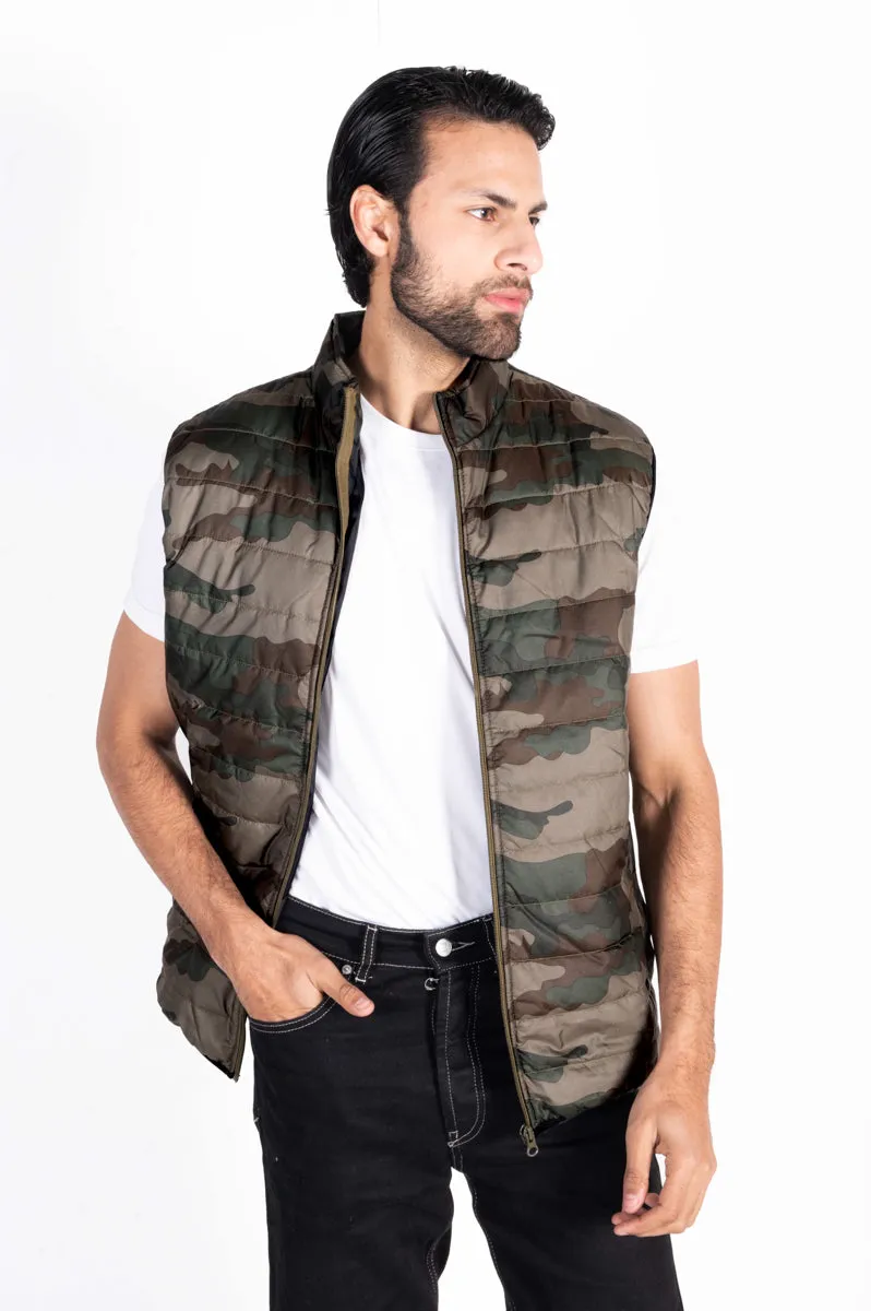 camouflage Sleeveless Puffer Gilet Jacket