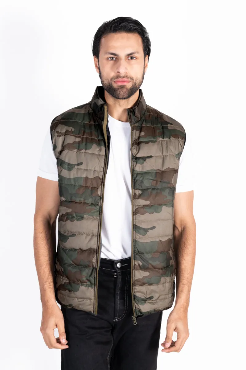 camouflage Sleeveless Puffer Gilet Jacket