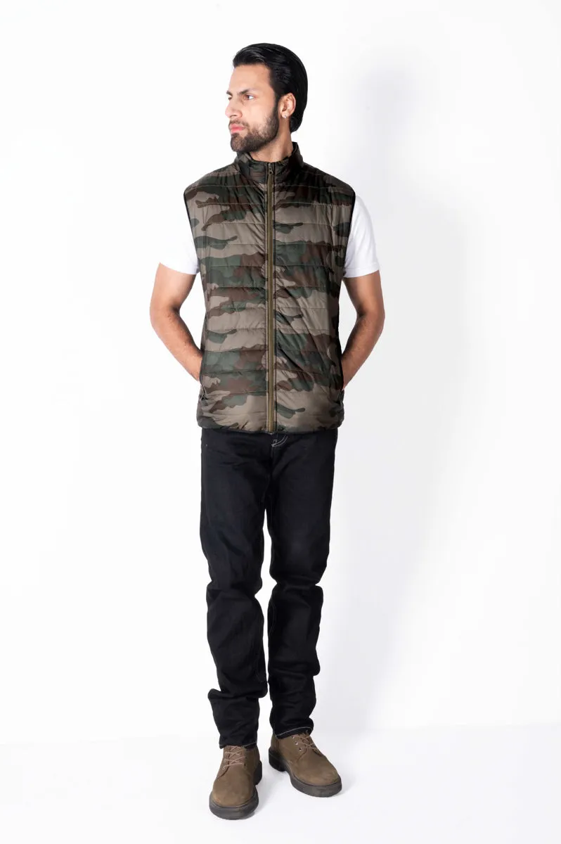 camouflage Sleeveless Puffer Gilet Jacket