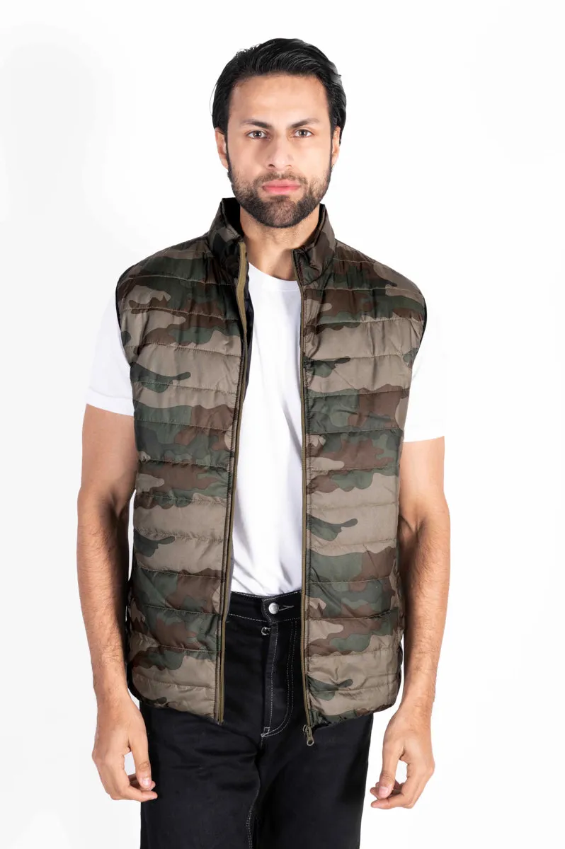 camouflage Sleeveless Puffer Gilet Jacket