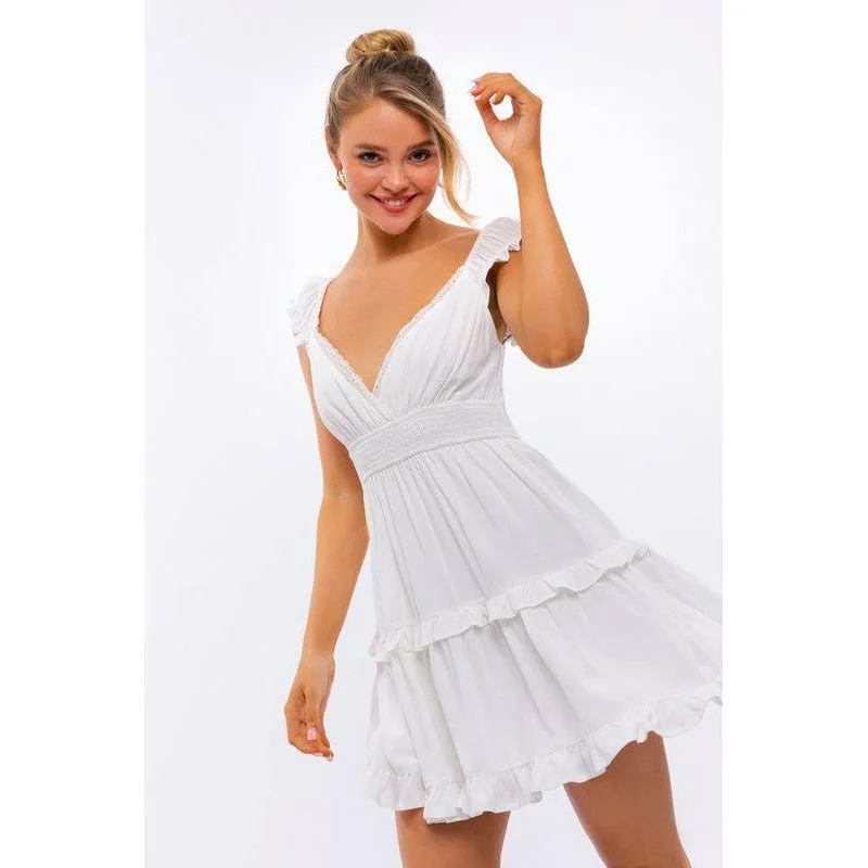 Cap Sleeve Ruffle Mini Dress