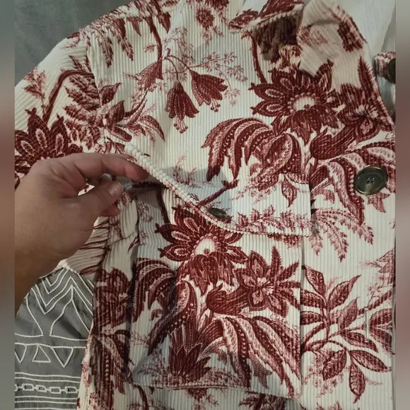 Cara Cara Chloe Jacket Jacoben Toile Maroon Floral Corduroy Style Size Large