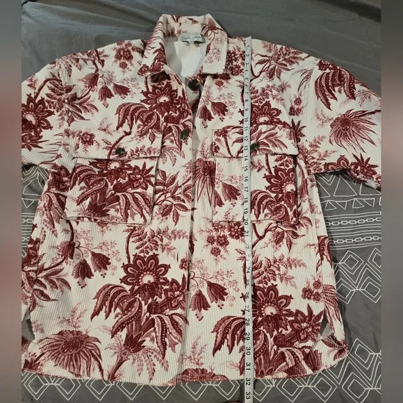 Cara Cara Chloe Jacket Jacoben Toile Maroon Floral Corduroy Style Size Large