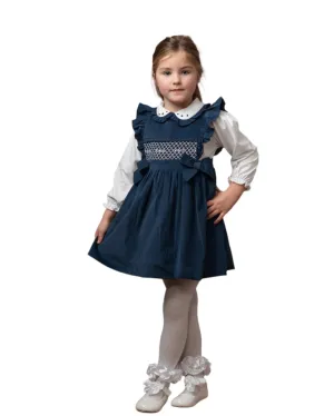 Caramelo Girls Navy Corduroy Hand Smocked Dress Set