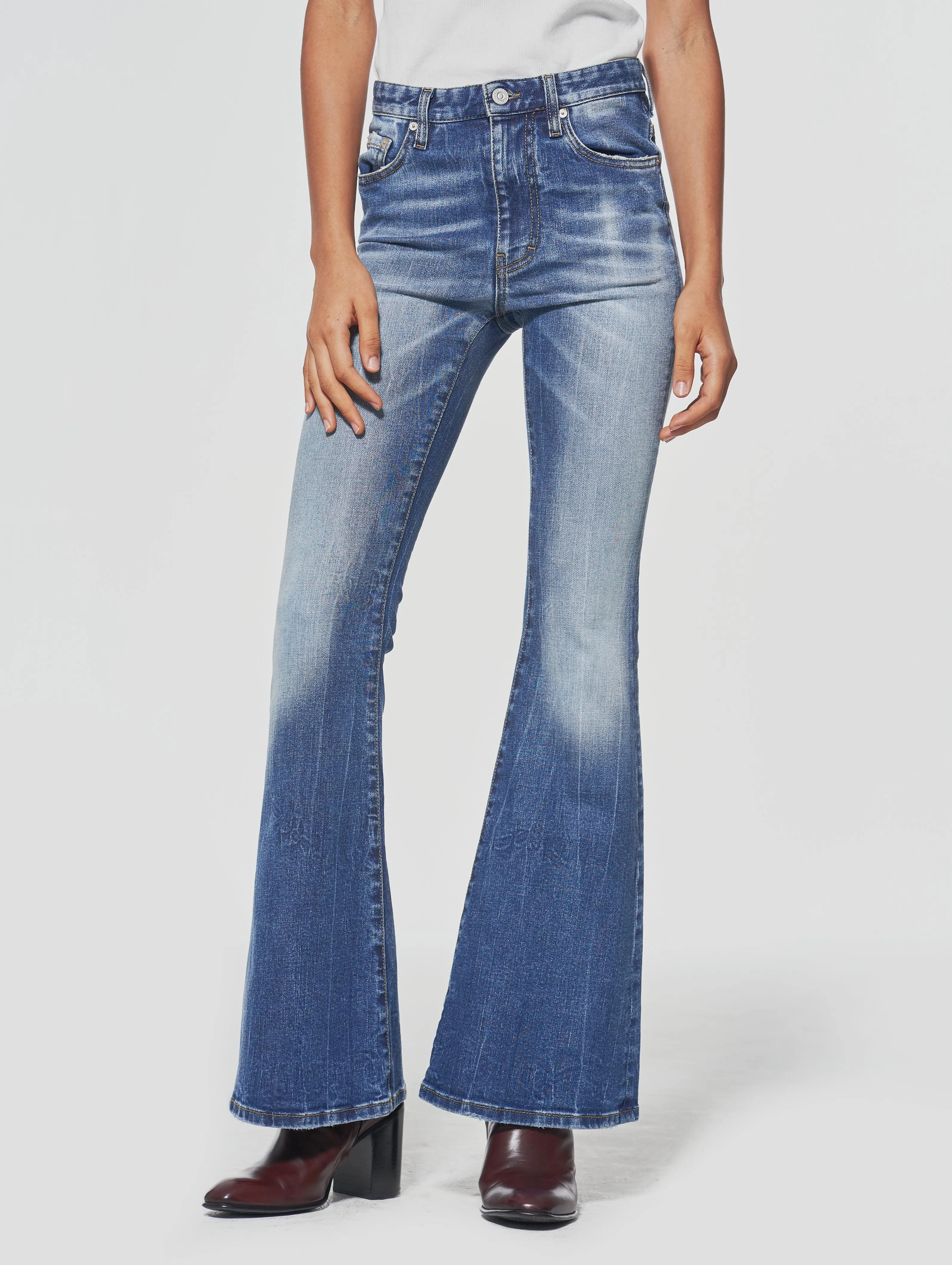 CAROLE BELL BOTTOM JEANS IN DISTRESSED BLUE - Woman