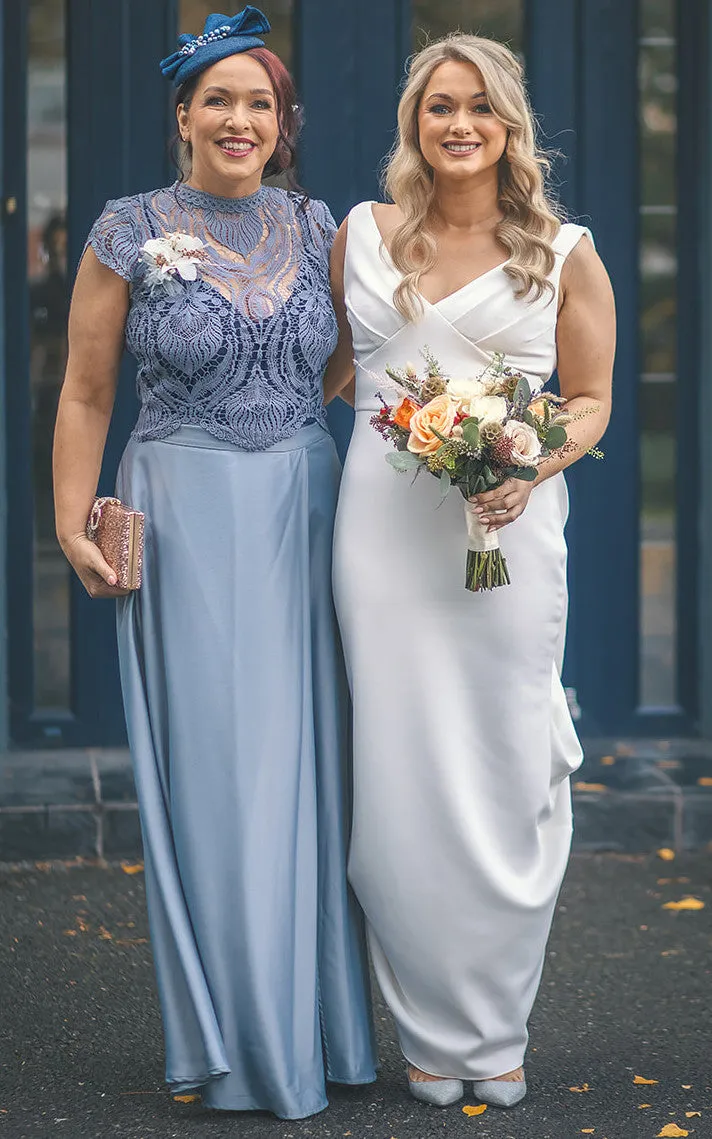 Casual Sheath Satin V-neck Wedding Dress With Open Back And Ruching-716564