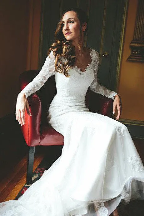 Chantilly Lace Trumpet With Long Lace Sleeves Dress-712087
