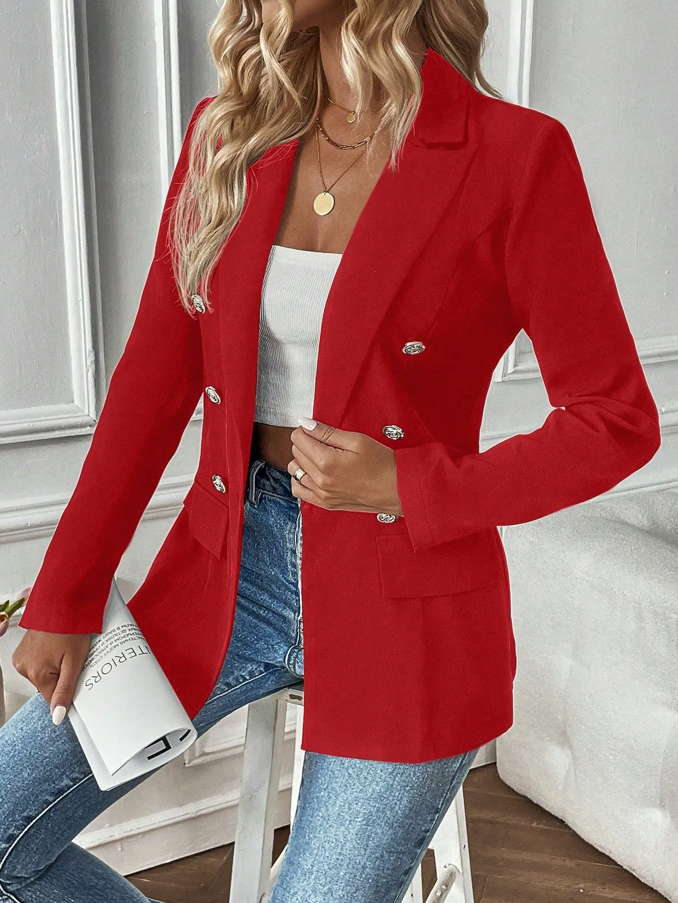 Chaqueta de Doble Botonadura EMERY ROSE en Cherry Vibes