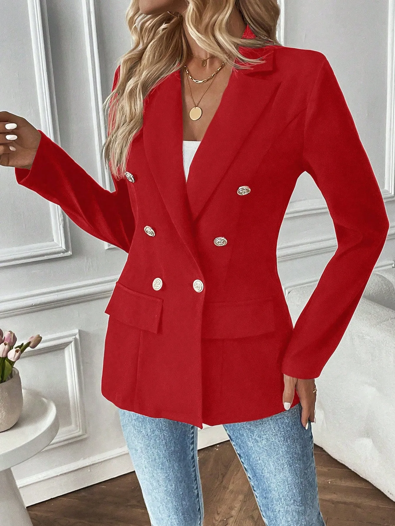 Chaqueta de Doble Botonadura EMERY ROSE en Cherry Vibes