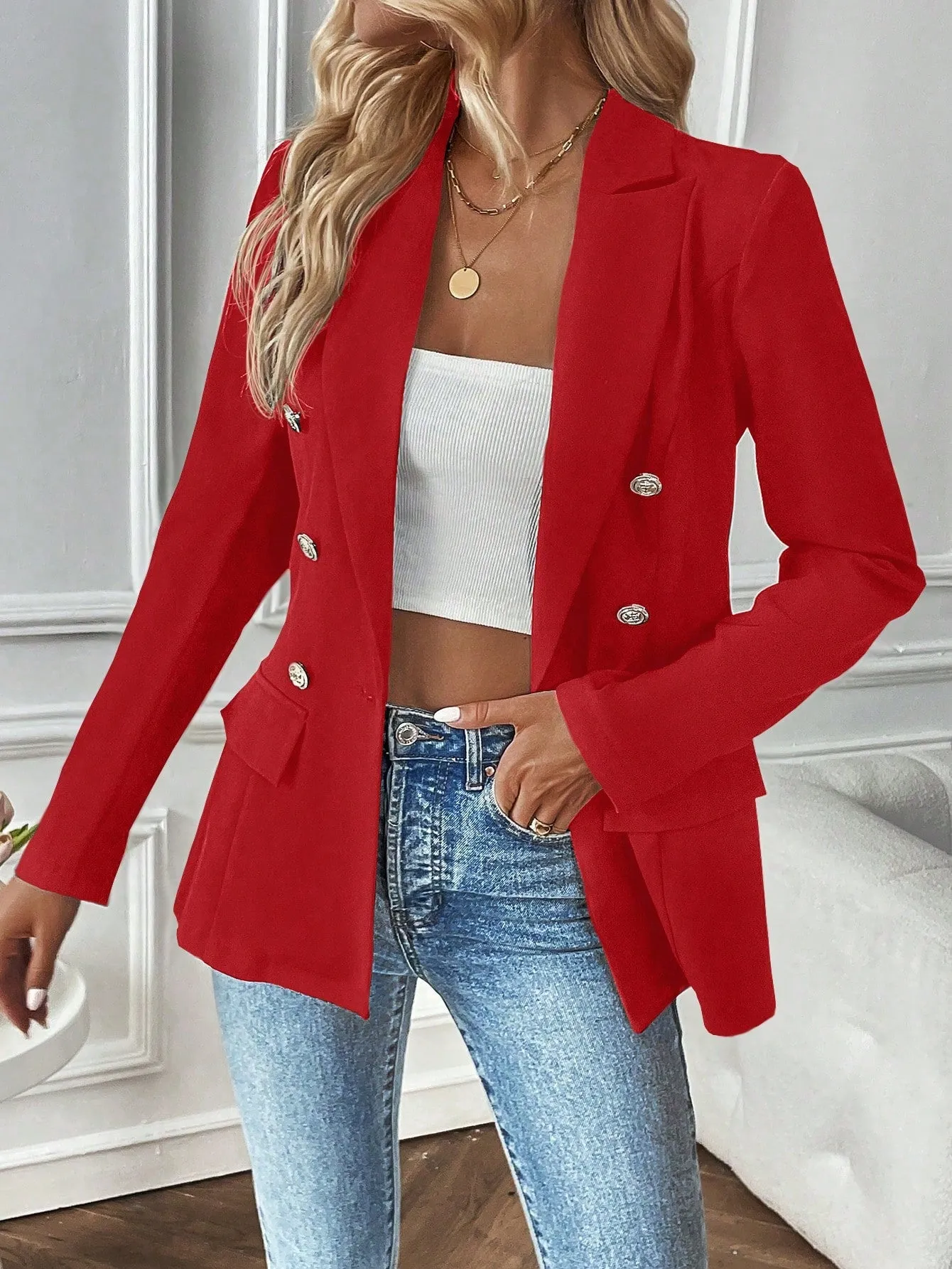 Chaqueta de Doble Botonadura EMERY ROSE en Cherry Vibes