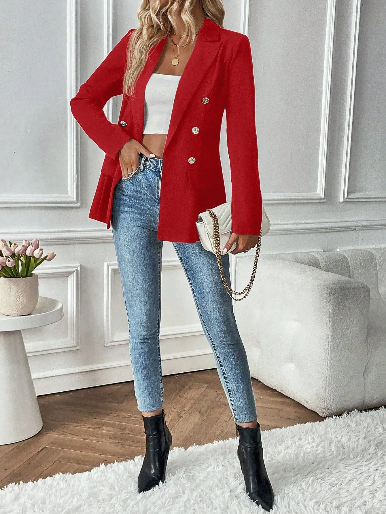 Chaqueta de Doble Botonadura EMERY ROSE en Cherry Vibes