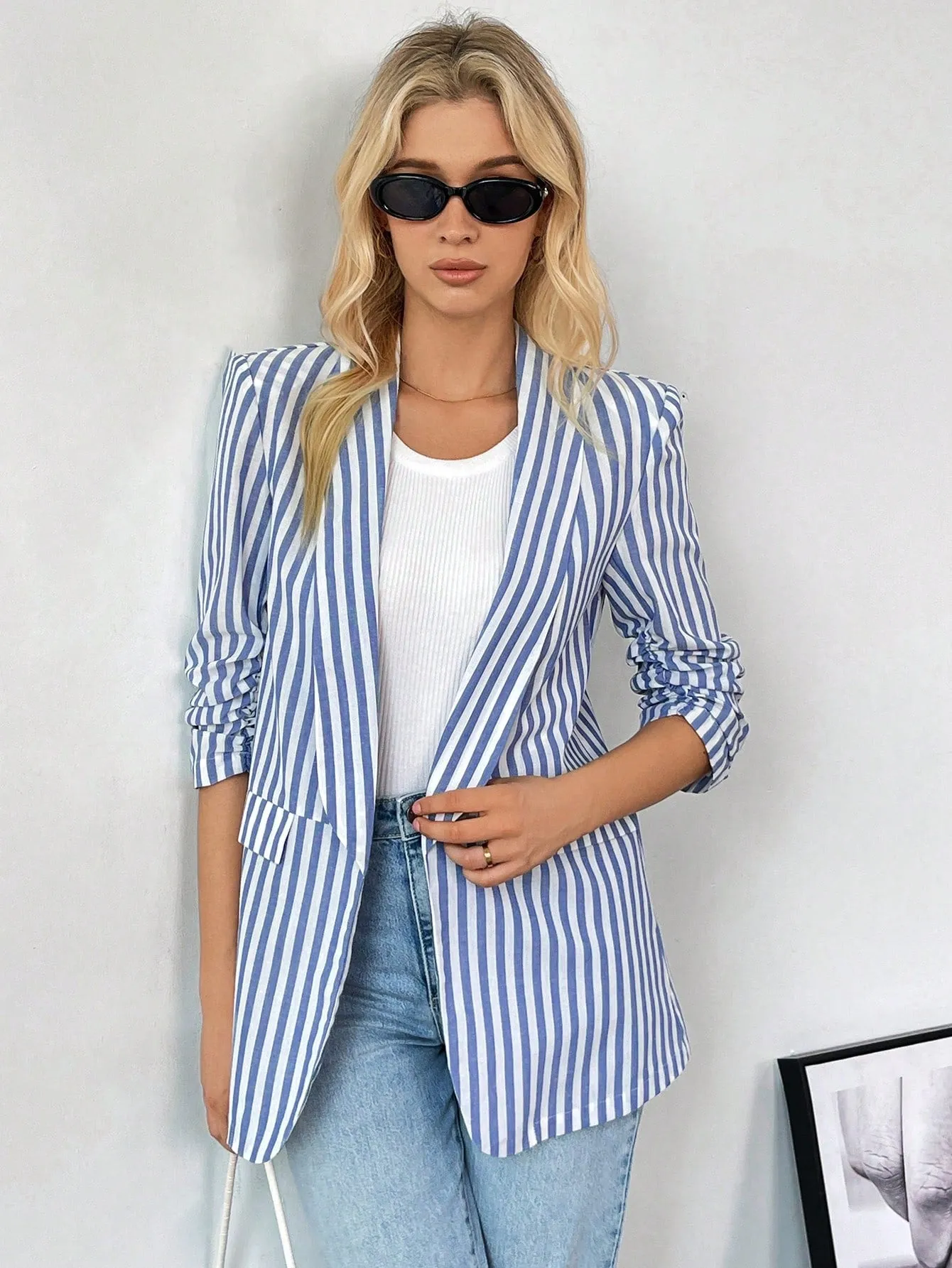Chaqueta de Lino Rayas Azul y Blanco