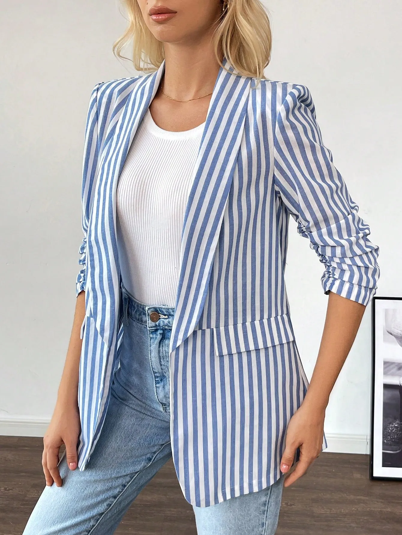 Chaqueta de Lino Rayas Azul y Blanco