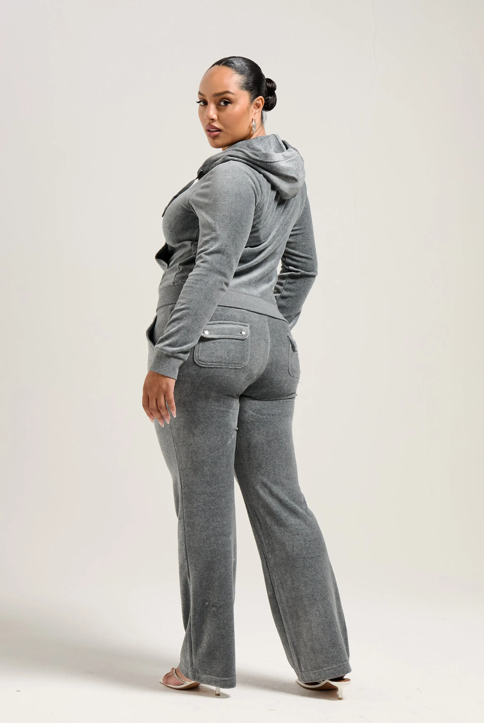 CHARCOAL MARL COTTON VELOUR DEL RAY POCKETED BOTTOMS